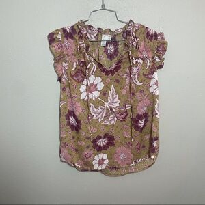 Joie Floral Ruffle Sleeveless Sheer Top